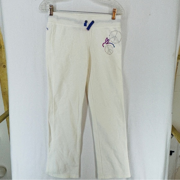 So Jenni Sweatpants Bunny Peace Sign Girls Large White - Picture 1 of 11